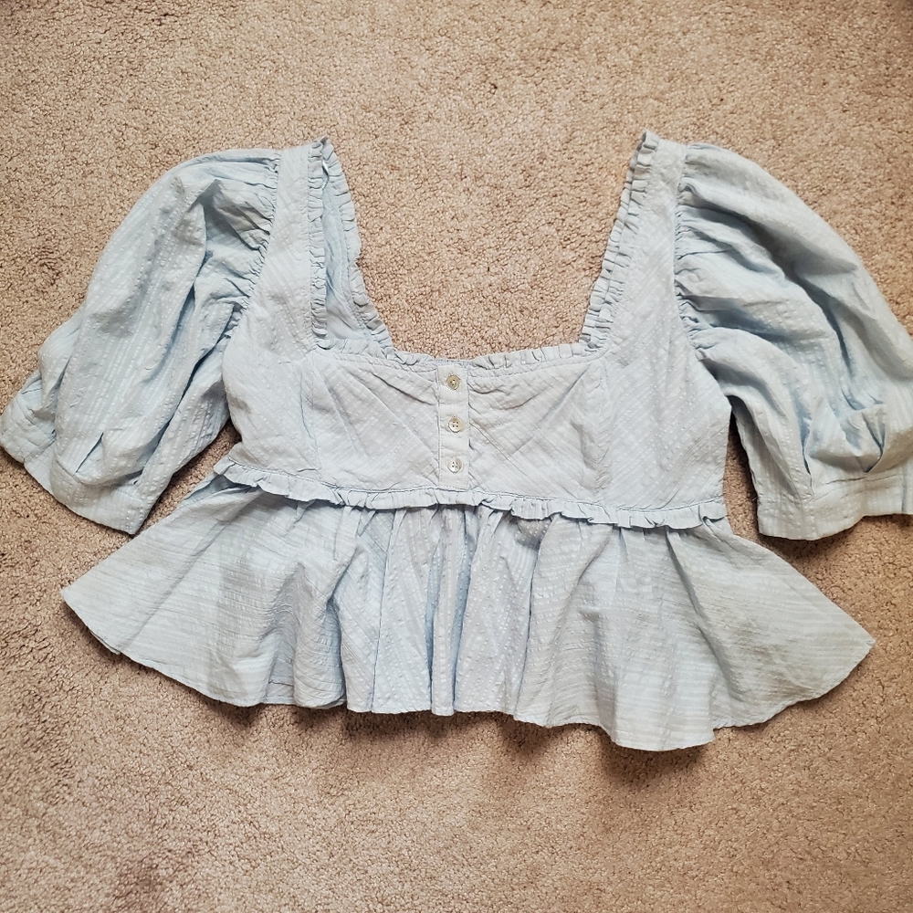 Blue Free People Babydoll Cropped Top Small